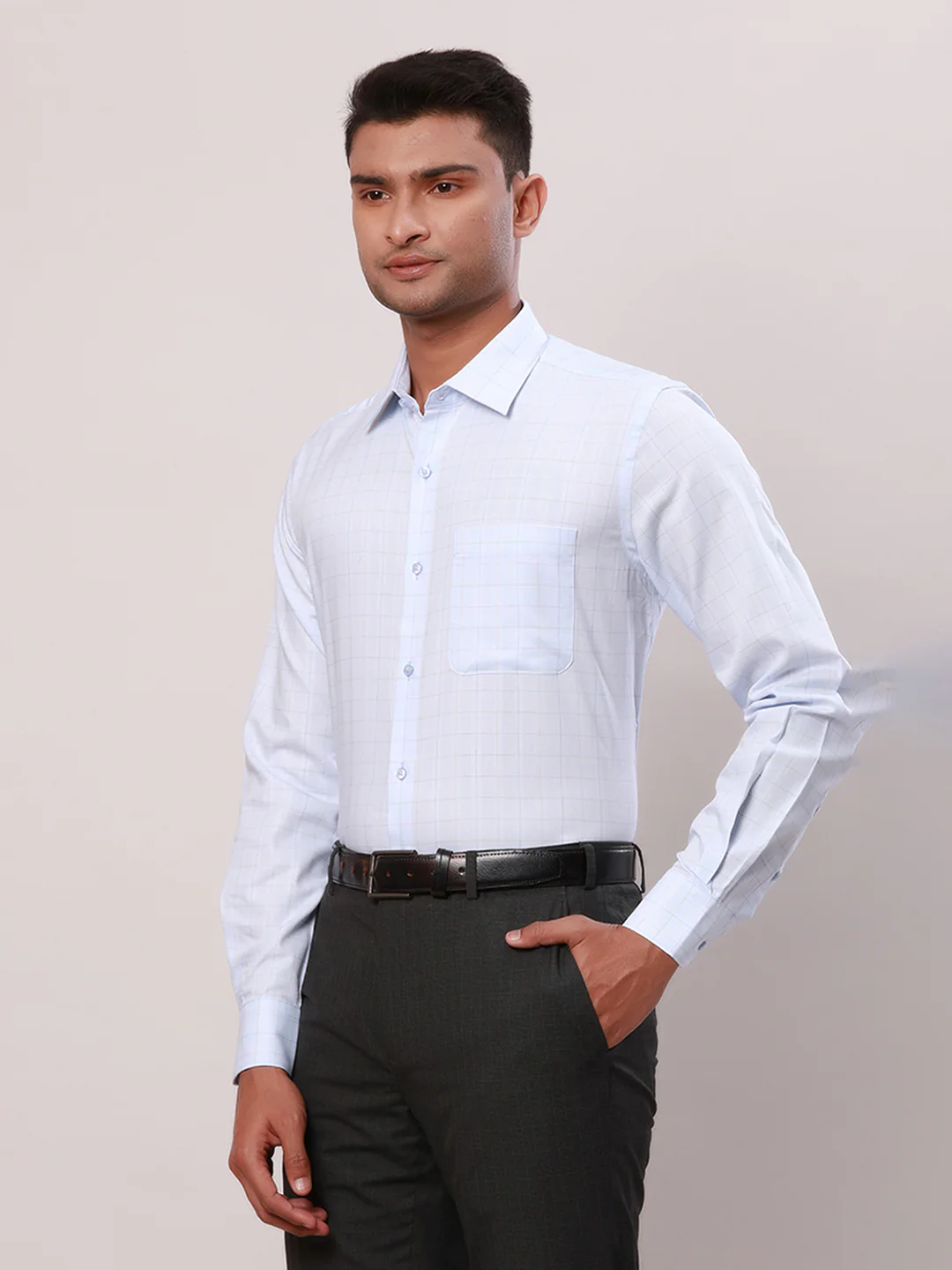 Raymond Men Blue Structure Contemporary Fit Cotton Blend Shirt - Image 3
