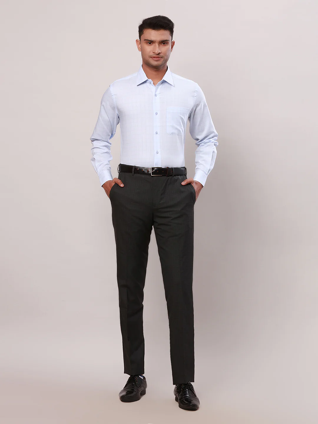 Raymond Men Blue Structure Contemporary Fit Cotton Blend Shirt - Image 5