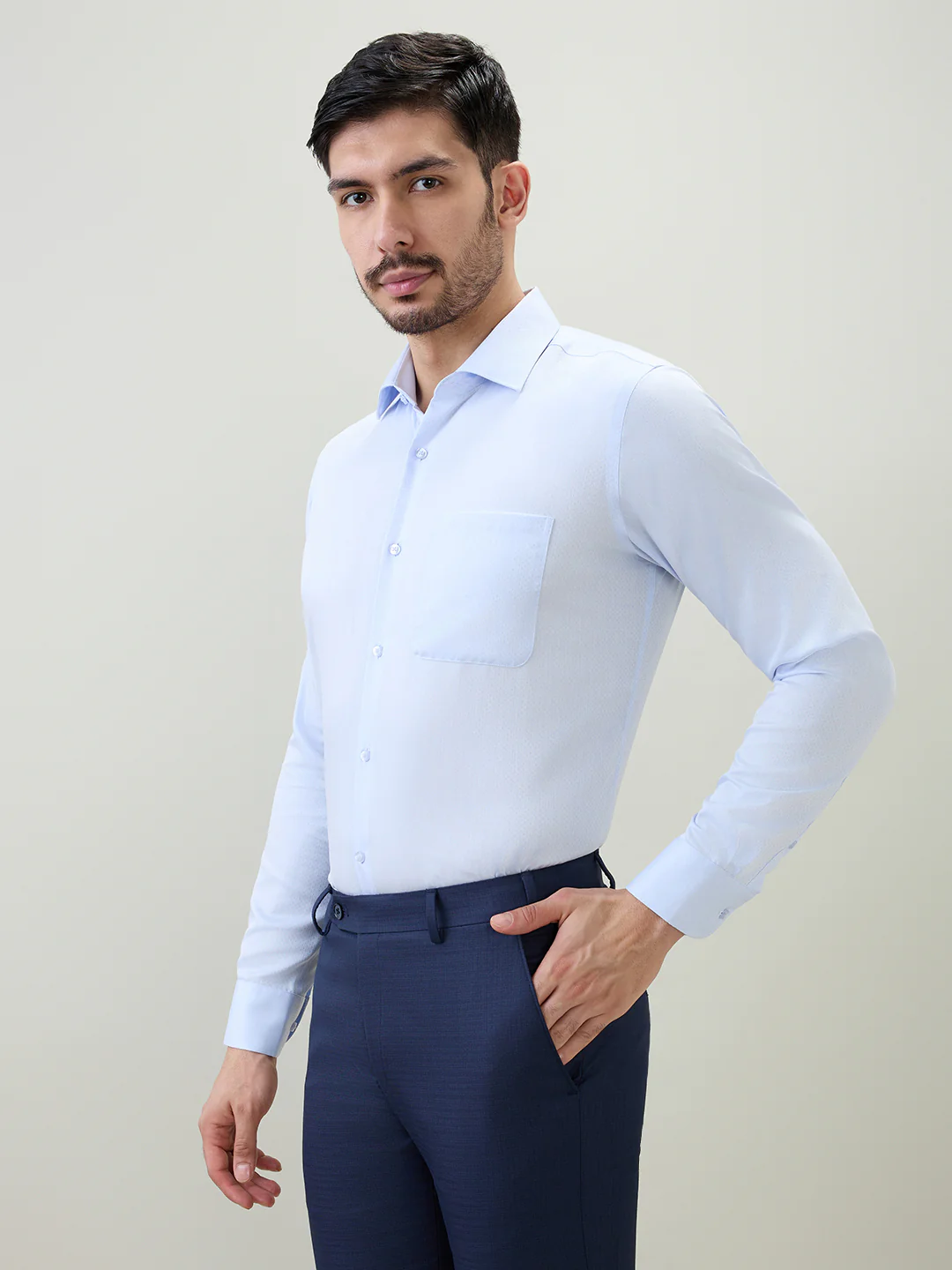 Raymond Men Blue Structure Contemporary Fit Cotton Formal Shirt - Image 2