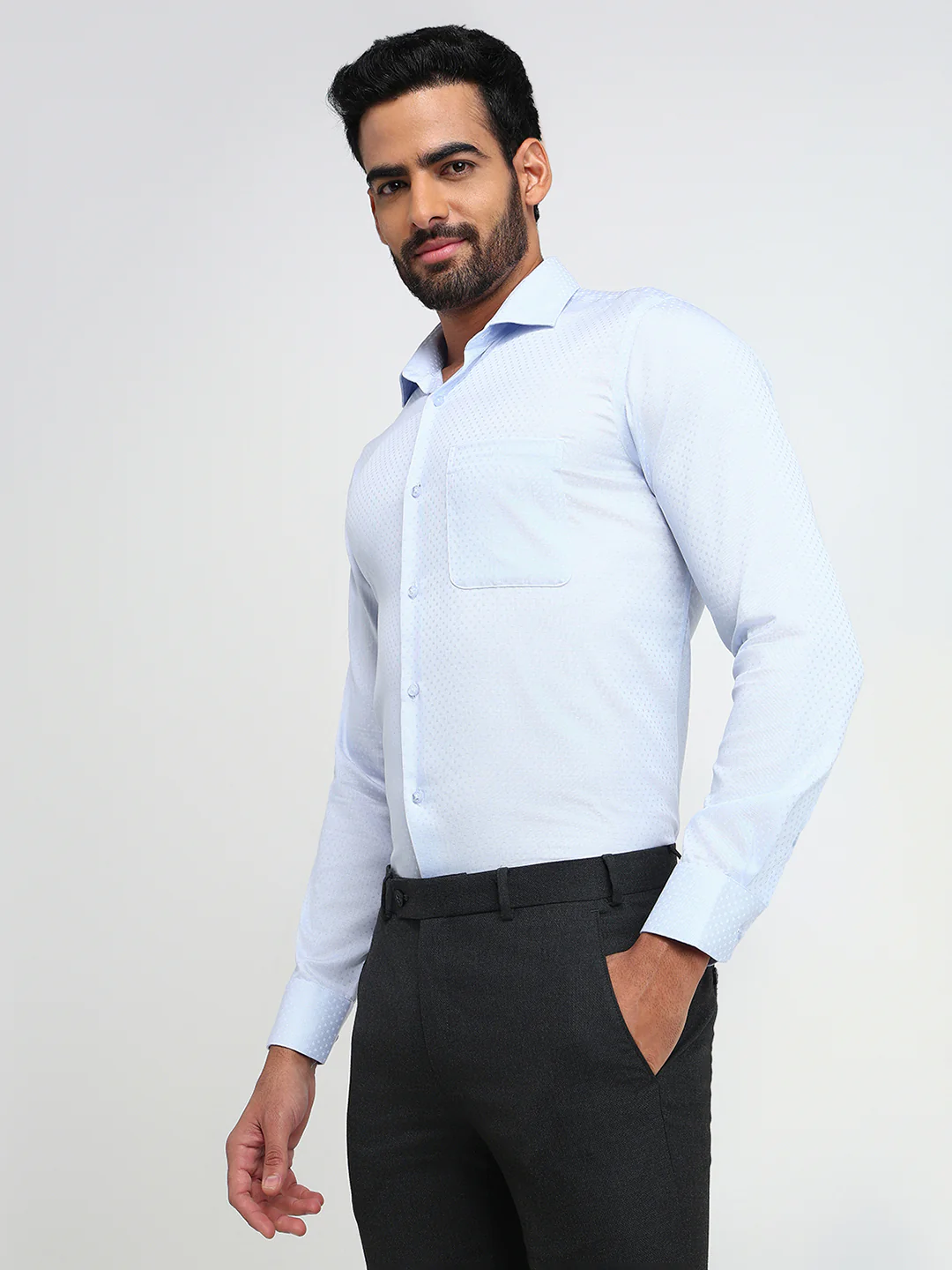 Raymond Men Blue Structure Contemporary Fit Cotton Formal Shirt - Image 2