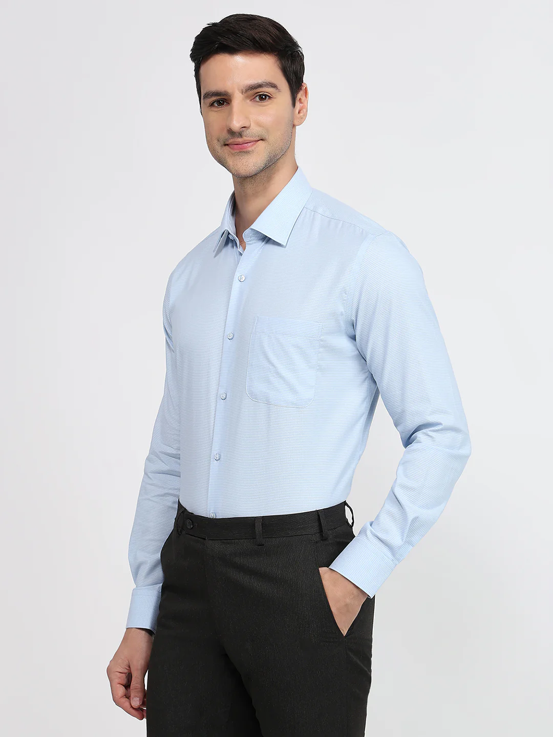 Raymond Men Blue Structure Contemporary Fit Cotton Formal Shirt - Image 2