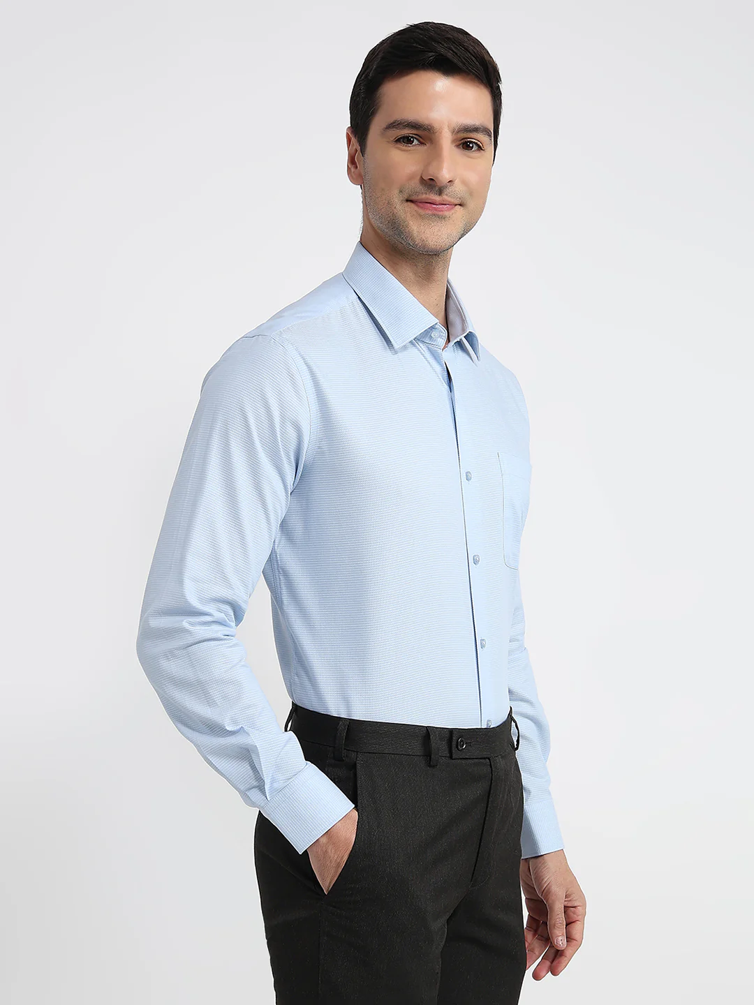 Raymond Men Blue Structure Contemporary Fit Cotton Formal Shirt - Image 3
