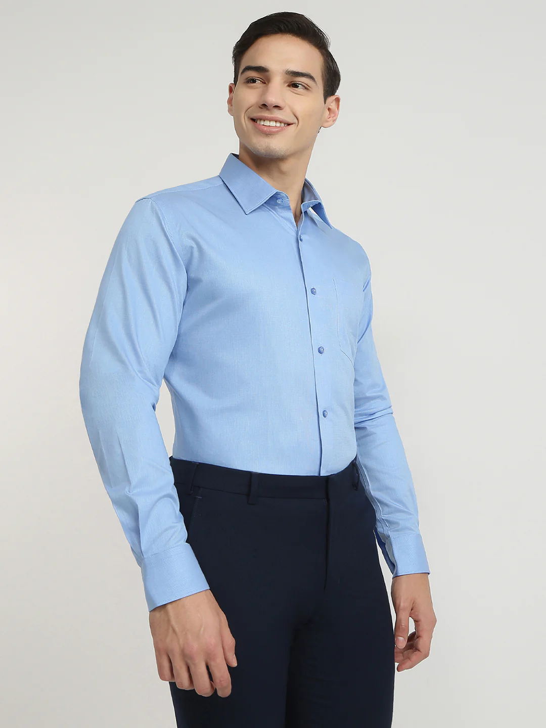 Raymond Men Blue Structure Contemporary Fit Cotton Shirt - Image 2