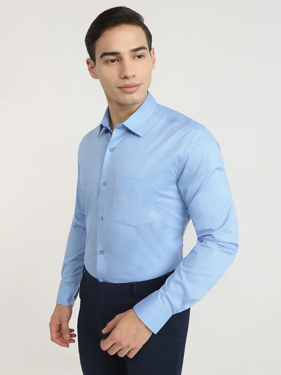 Raymond Men Blue Structure Contemporary Fit Cotton Shirt - Image 3