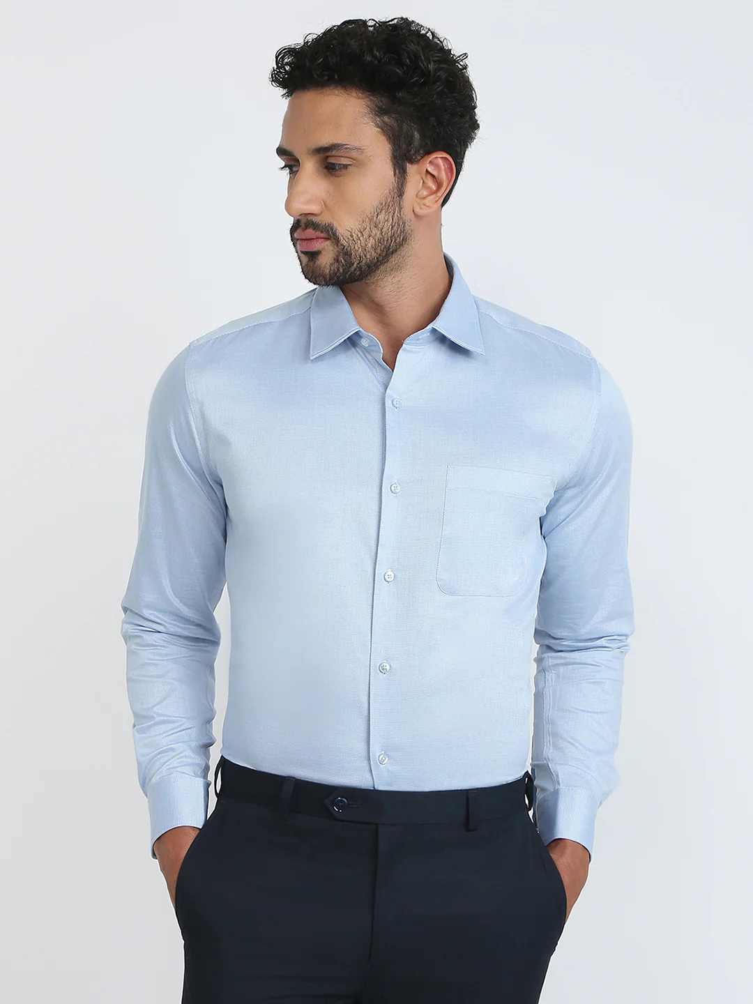 Raymond Men Blue Structure Contemporary Fit Cotton Shirt