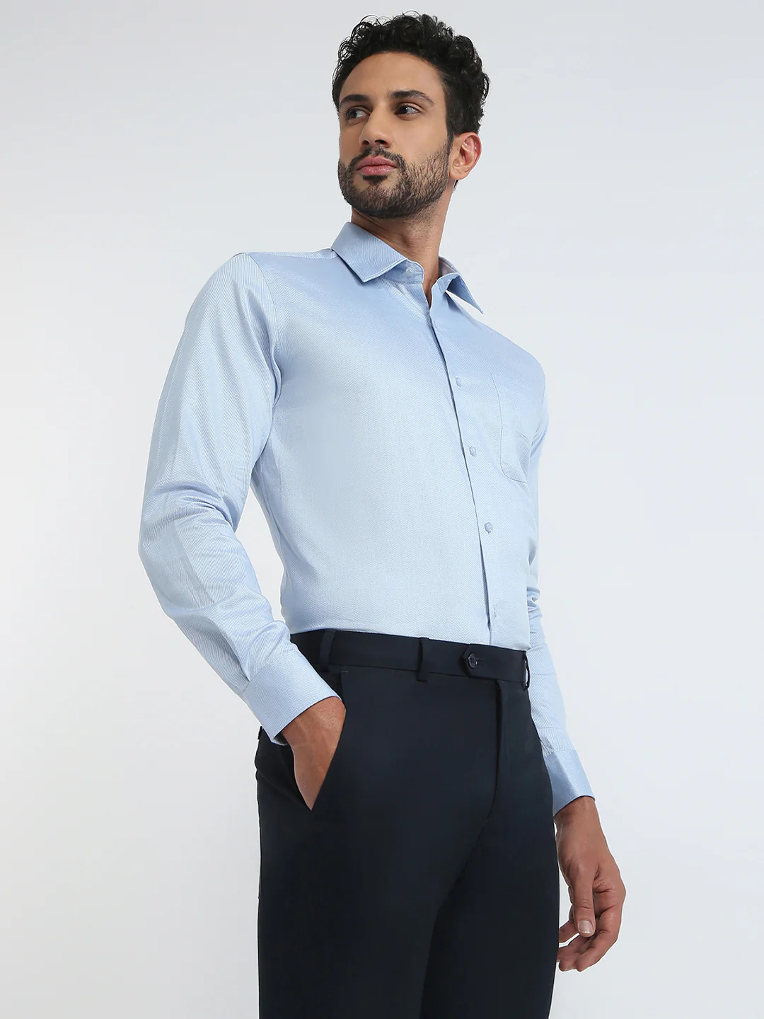 Raymond Men Blue Structure Contemporary Fit Cotton Shirt - Image 2