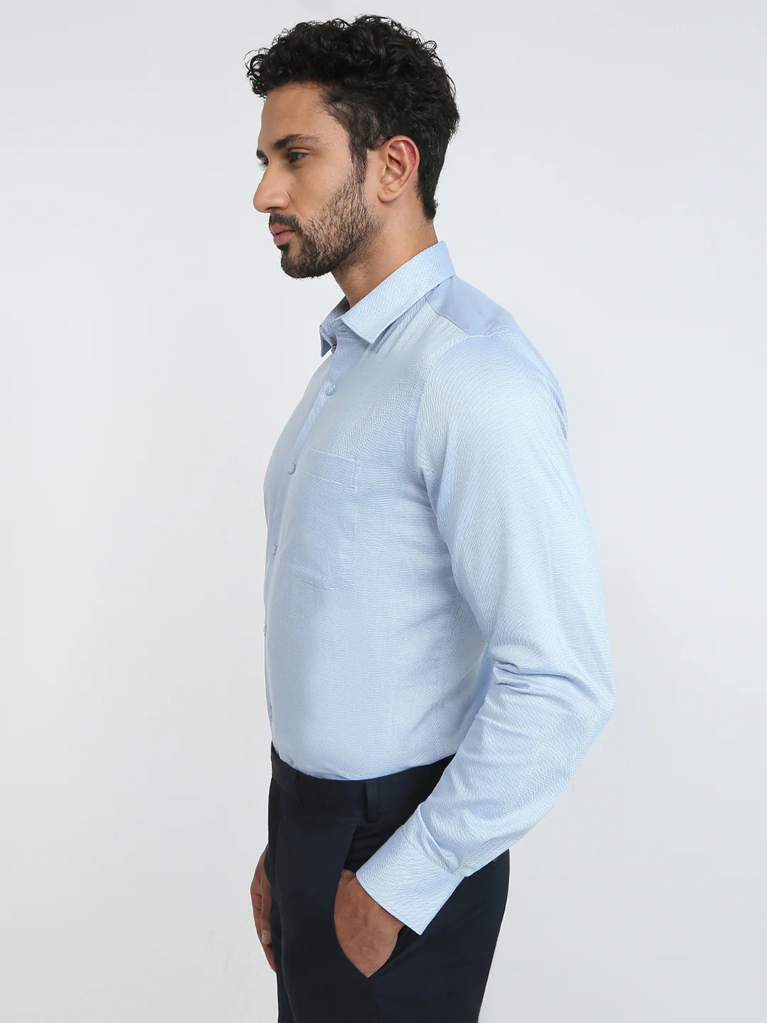 Raymond Men Blue Structure Contemporary Fit Cotton Shirt - Image 3
