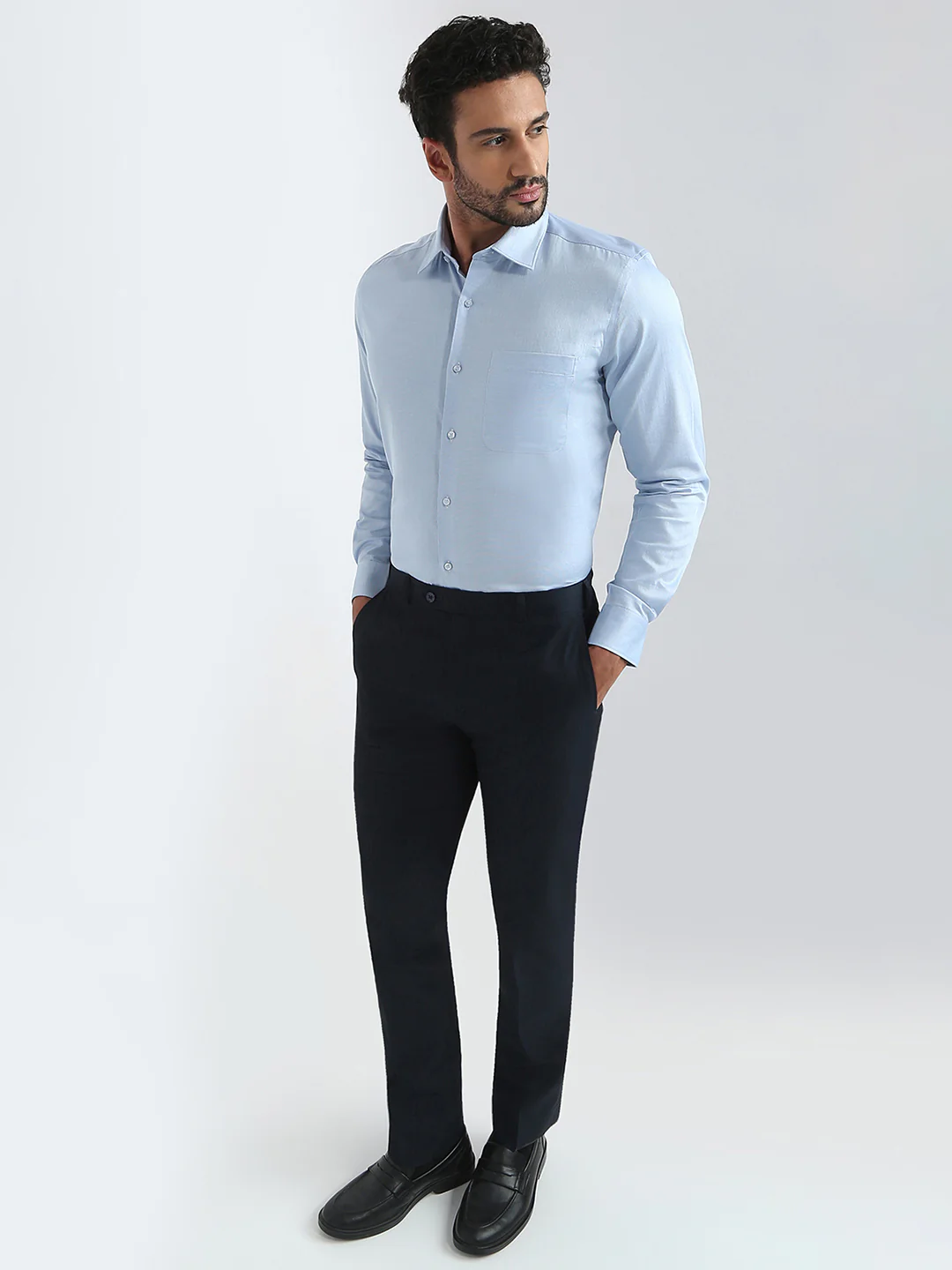 Raymond Men Blue Structure Contemporary Fit Cotton Shirt - Image 5