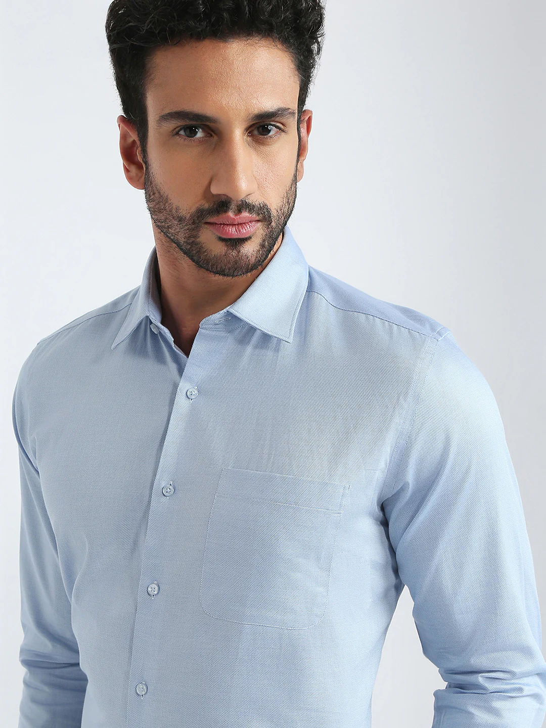 Raymond Men Blue Structure Contemporary Fit Cotton Shirt - Image 6