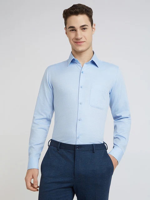 Raymond Men Blue Structure Contemporary Fit Cotton Shirt