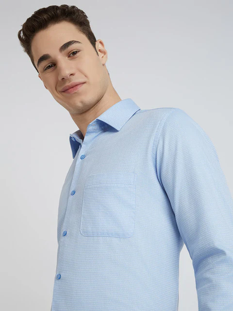 Raymond Men Blue Structure Contemporary Fit Cotton Shirt - Image 6