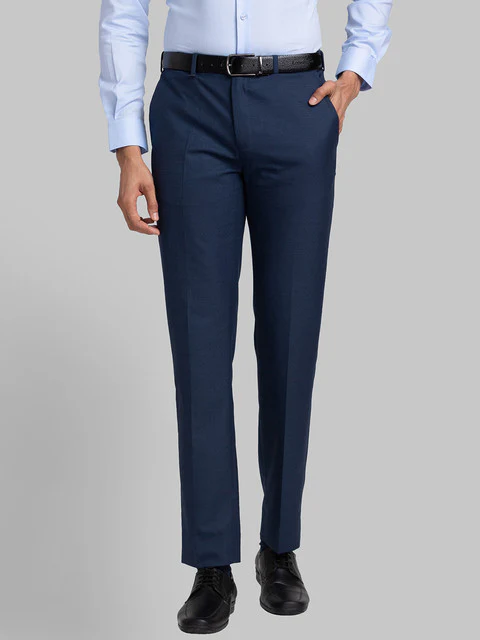 Raymond Men Blue Structure Contemporary Fit Polyester Blend Trouser