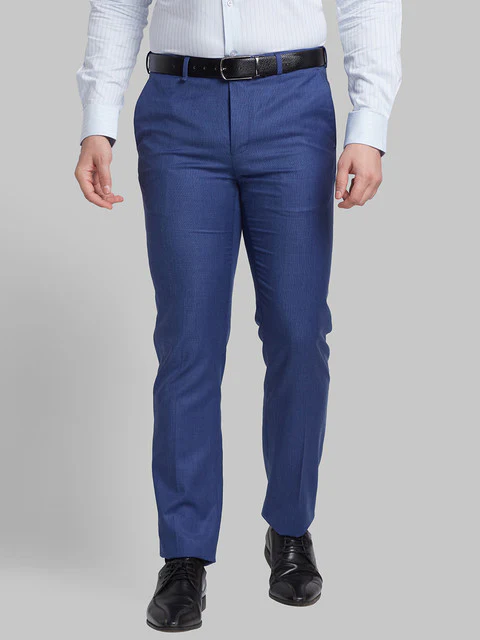 Raymond Men Blue Structure Contemporary Fit Polyester Blend Trouser