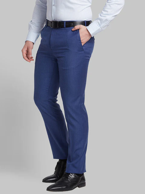 Raymond Men Blue Structure Contemporary Fit Polyester Blend Trouser - Image 3