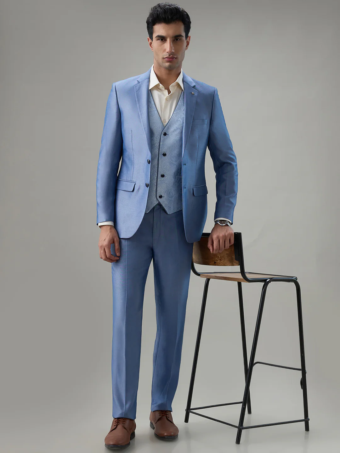 Raymond Men Blue Contemporary Fit Structure Formal Suit - Image 5