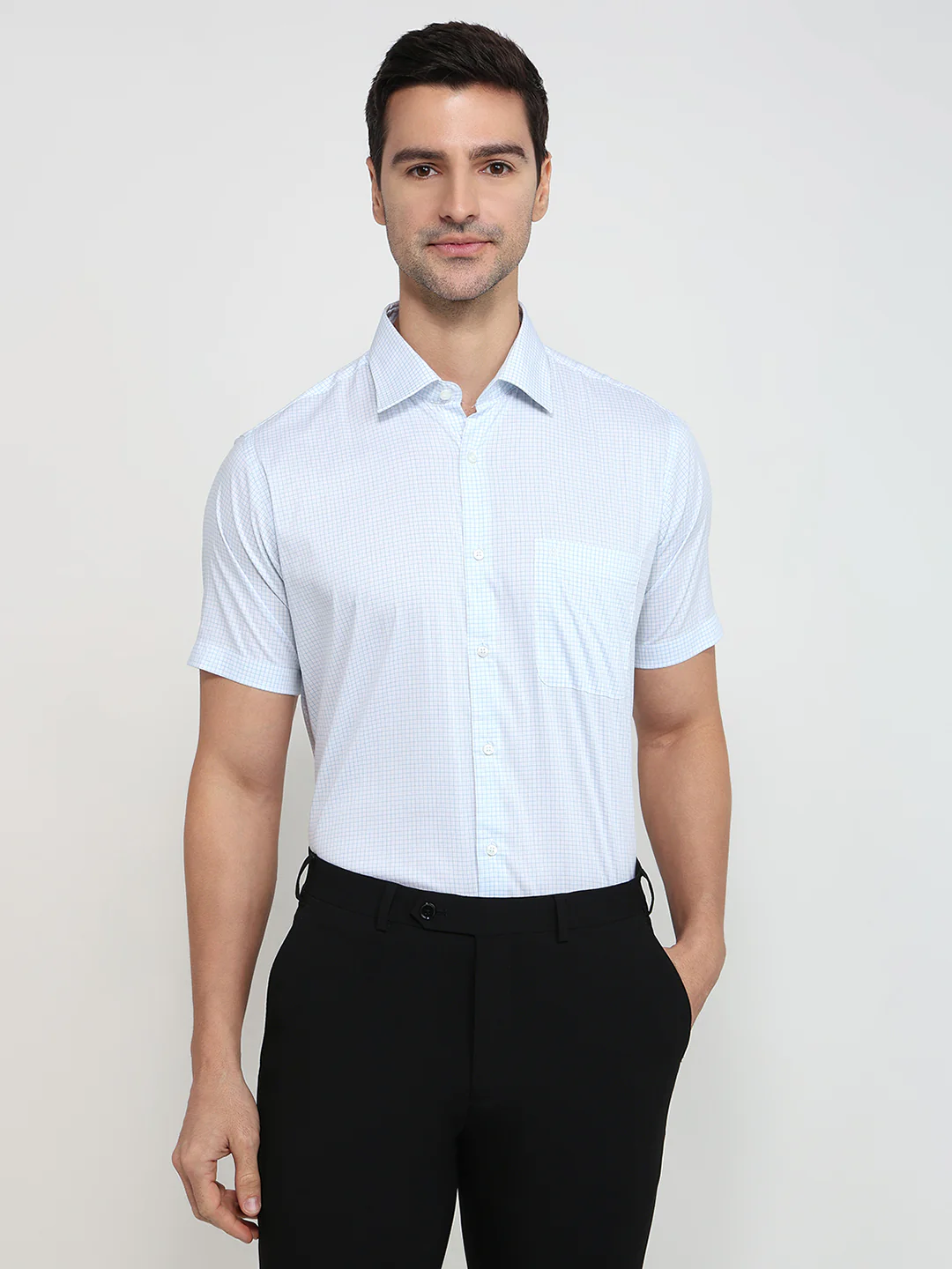 Raymond Men Blue Structure Regular Fit Cotton Blend Formal Shirt