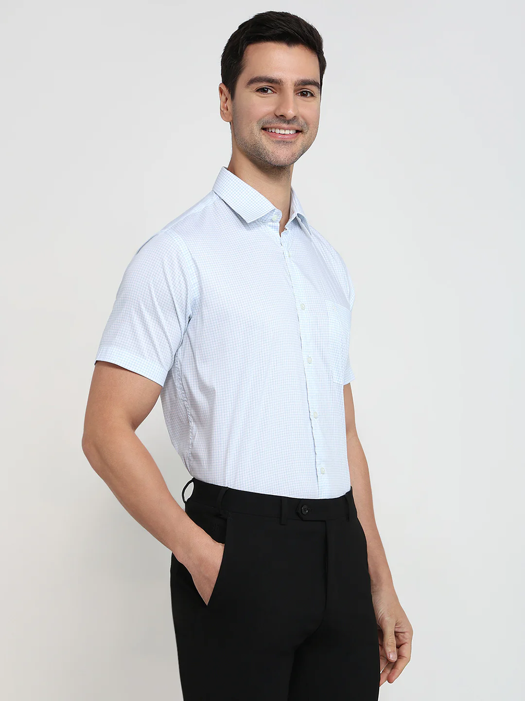 Raymond Men Blue Structure Regular Fit Cotton Blend Formal Shirt - Image 3