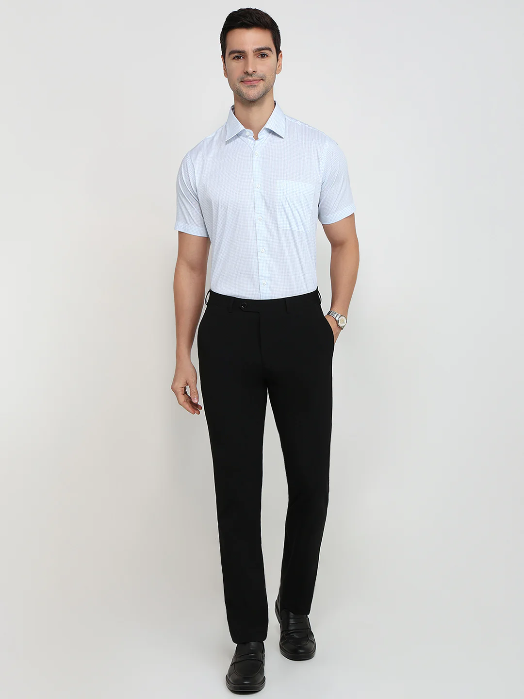 Raymond Men Blue Structure Regular Fit Cotton Blend Formal Shirt - Image 5