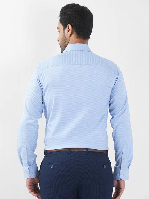 Raymond Men Blue Structure Regular Fit Cotton Blend Shirt - Image 4
