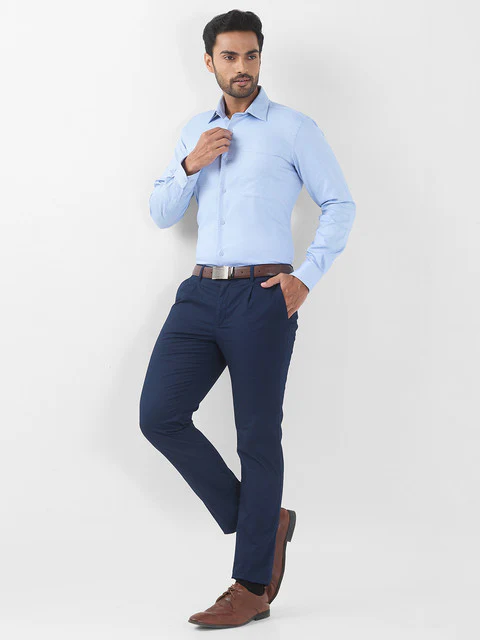 Raymond Men Blue Structure Regular Fit Cotton Blend Shirt - Image 5