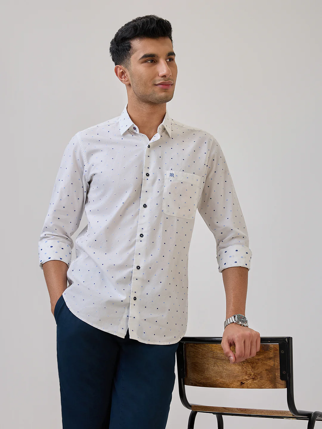Raymond Men Blue Structure Regular Fit Cotton Casual Shirt