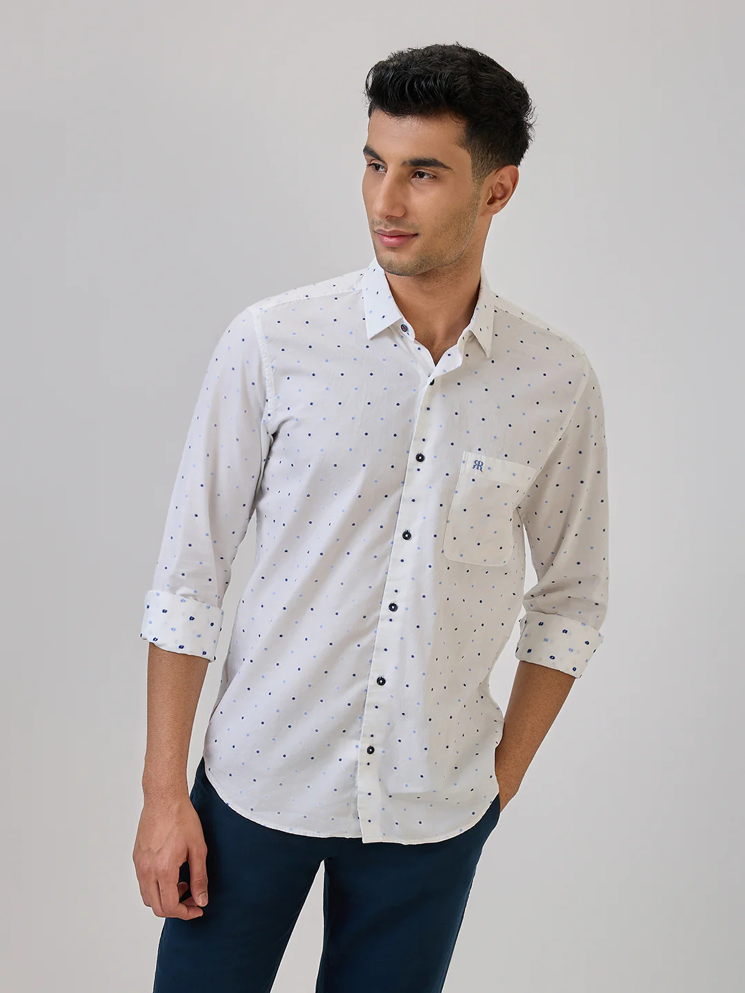 Raymond Men Blue Structure Regular Fit Cotton Casual Shirt - Image 2