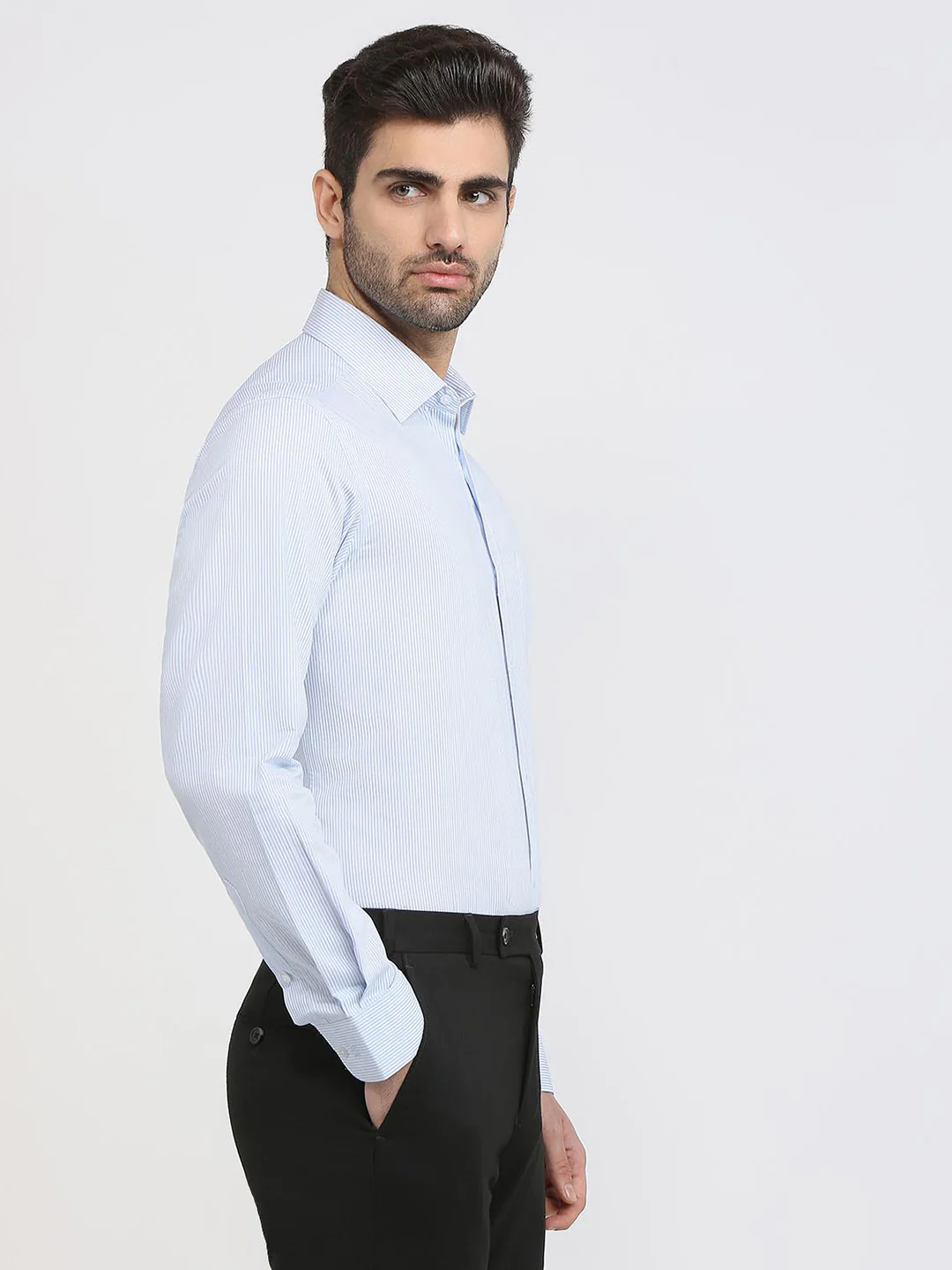 Raymond Men Blue Structure Regular Fit Cotton Formal Shirt - Image 3