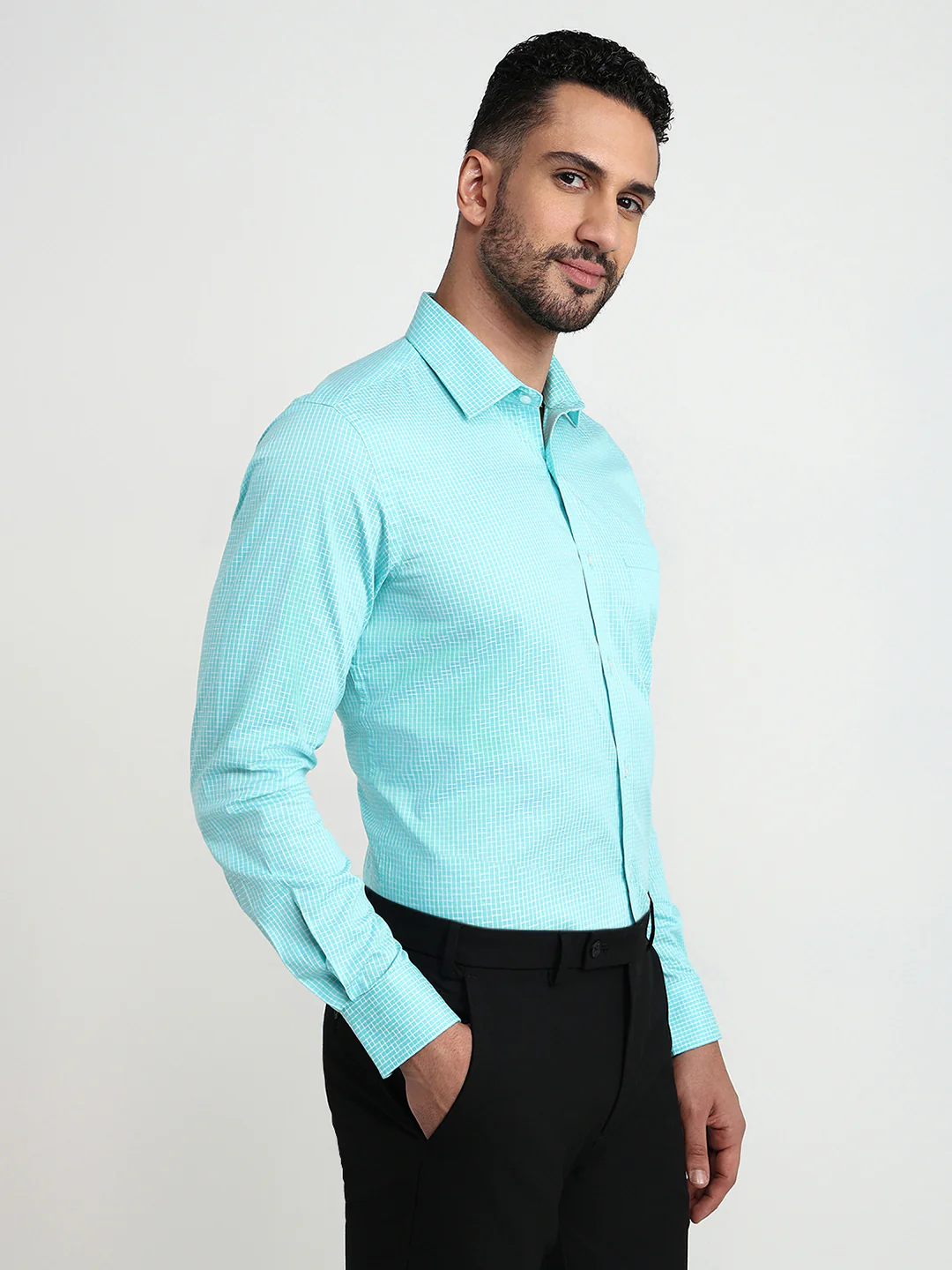Raymond Men Blue Structure Regular Fit Cotton Full Sleeve Formal Shirt - Image 3
