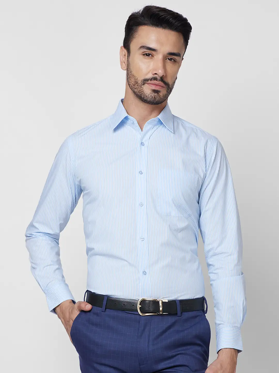 Raymond Men Blue Structure Regular Fit Cotton Shirt