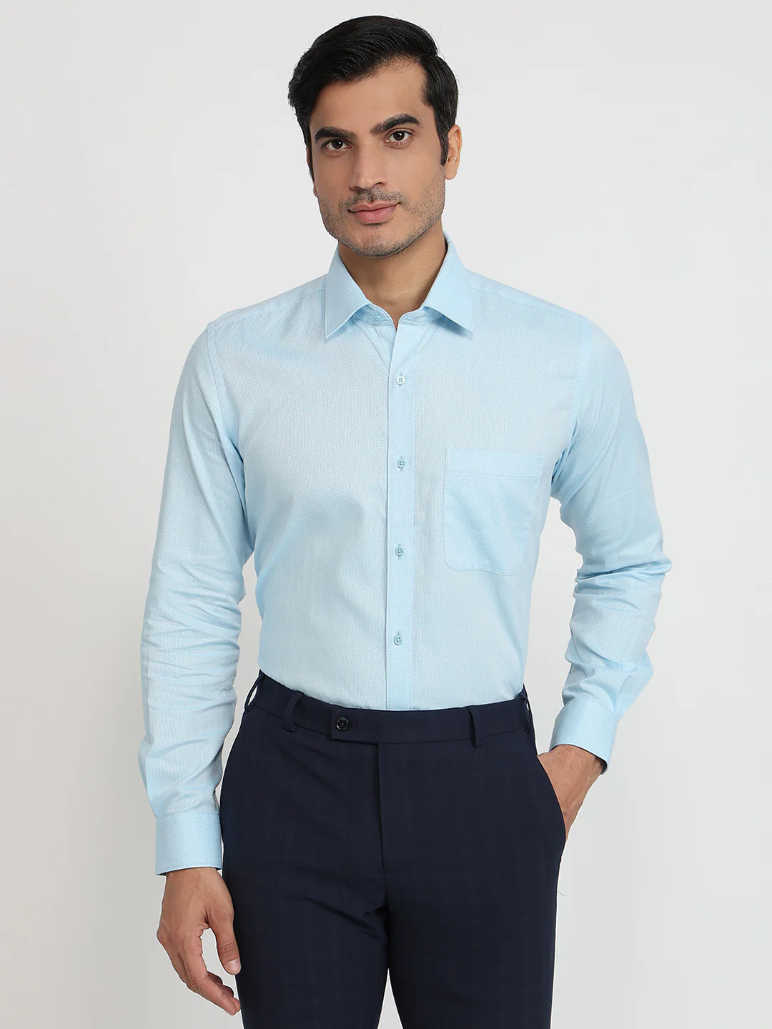 Raymond Men Blue Structure Regular Fit Cotton Shirt