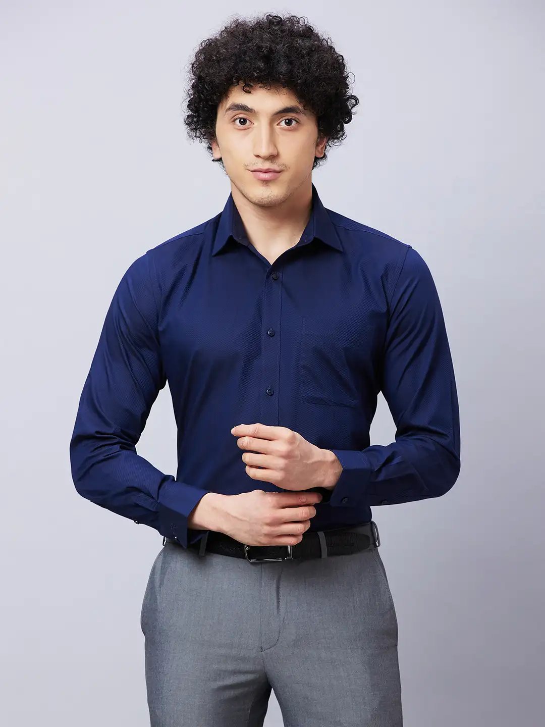 Raymond Men Blue Structure Regular Fit Cotton Shirts