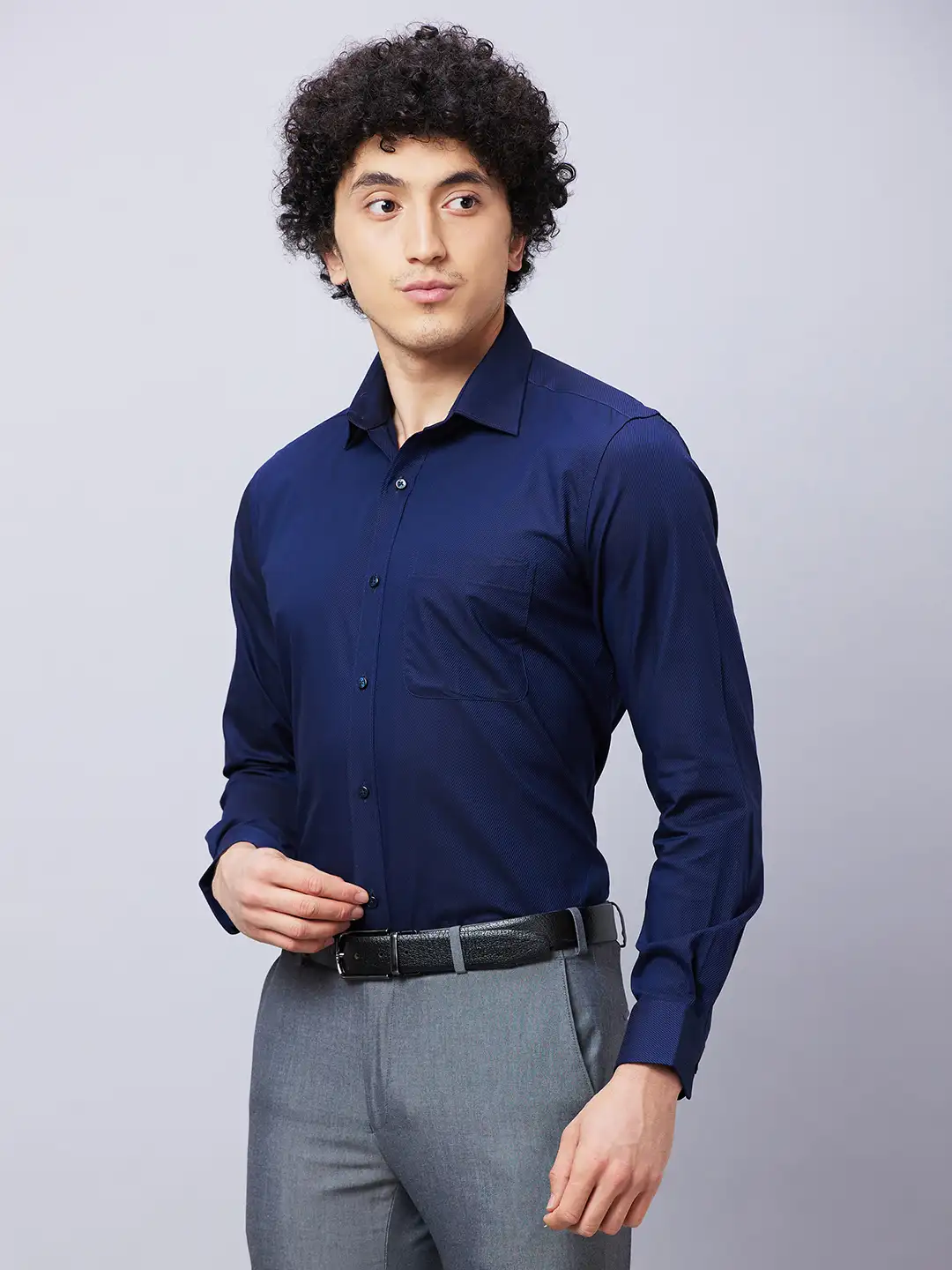 Raymond Men Blue Structure Regular Fit Cotton Shirts - Image 3