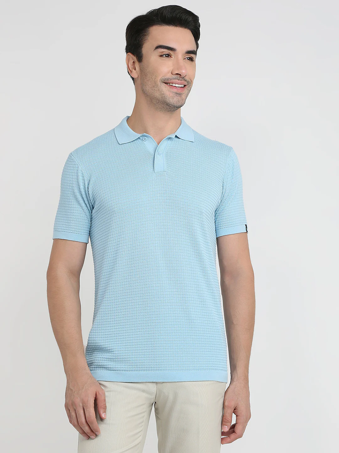 Raymond Men Blue Structure Regular Fit Cotton T-Shirt