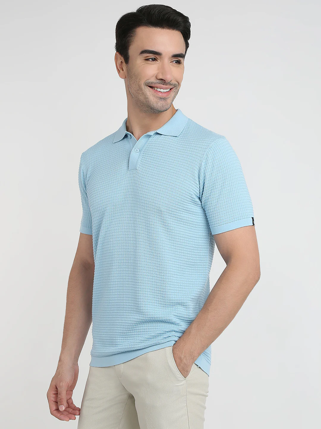 Raymond Men Blue Structure Regular Fit Cotton T-Shirt - Image 2