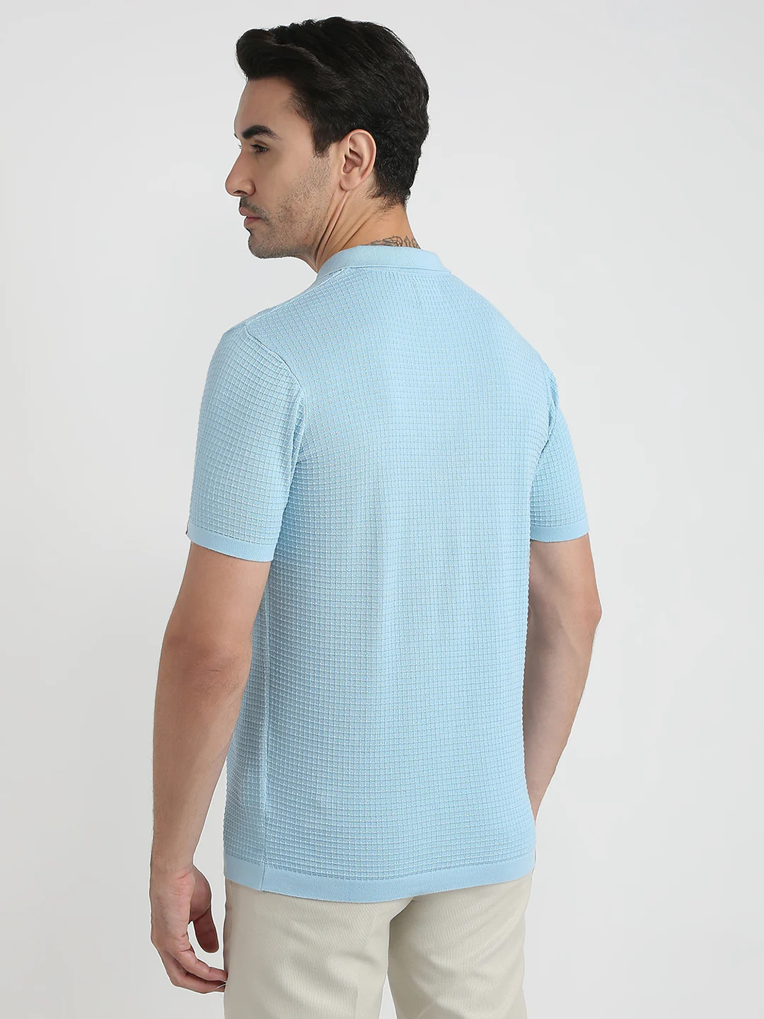 Raymond Men Blue Structure Regular Fit Cotton T-Shirt - Image 4