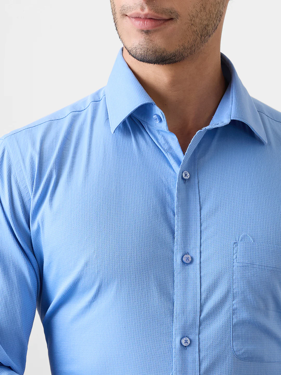 Raymond Men Blue Structure Slim Fit Cotton Blend Shirt - Image 6