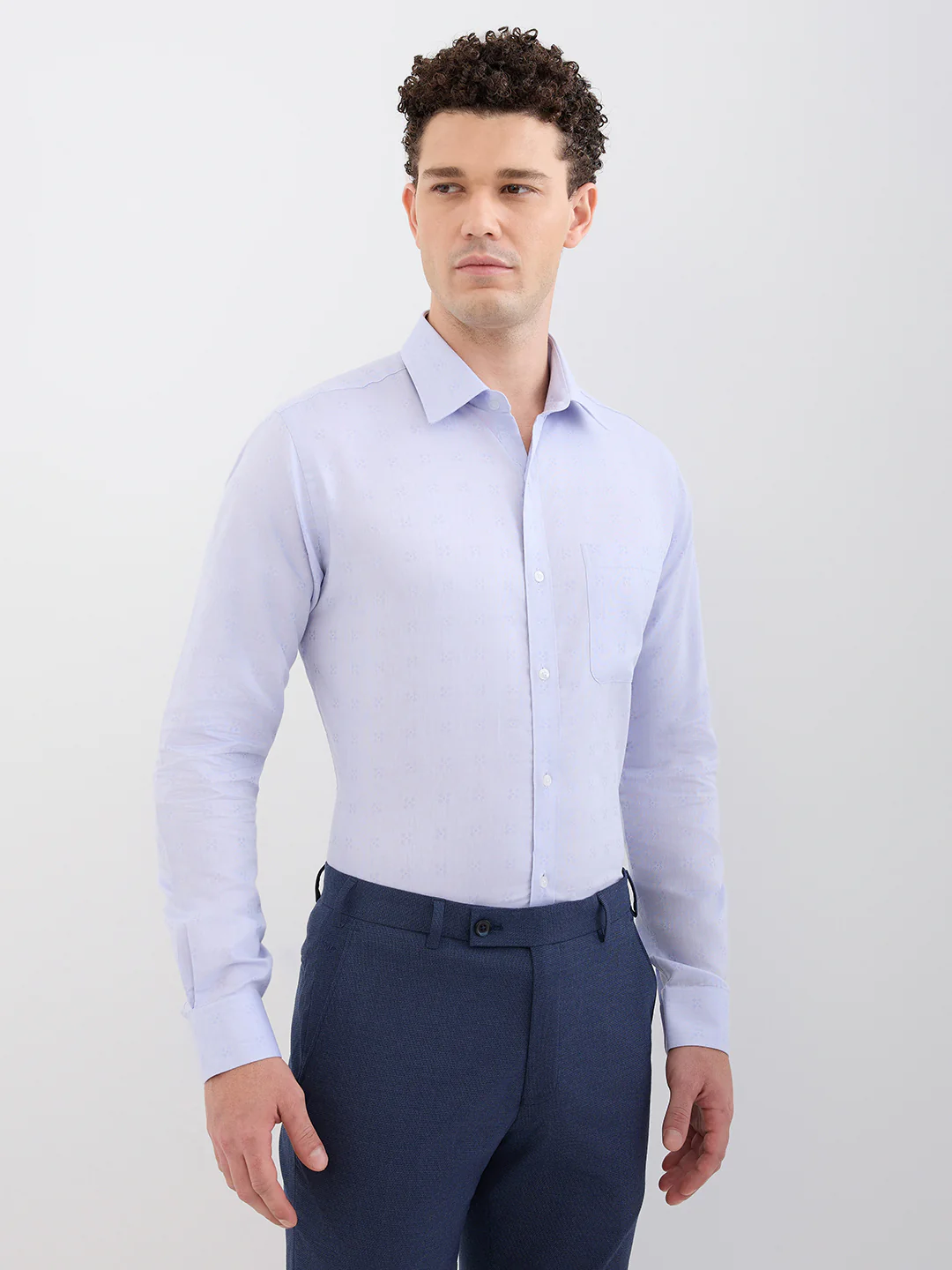 Raymond Men Blue Structure Slim Fit Cotton Blend Shirt - Image 3