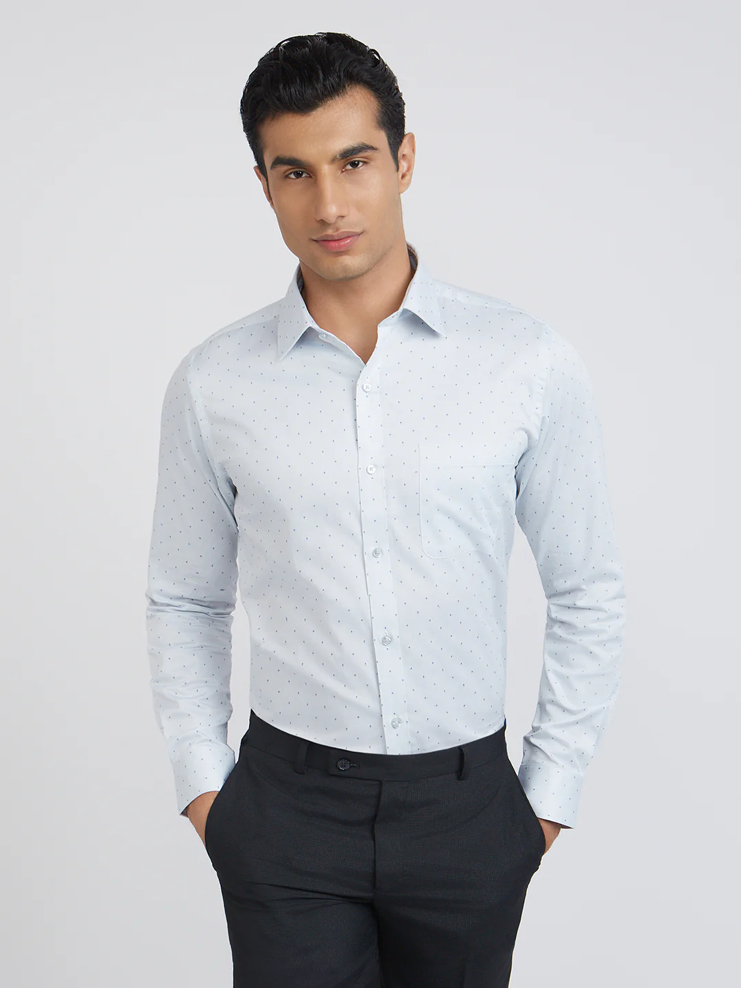 Raymond Men Blue Structure Slim Fit Cotton Blend Shirt