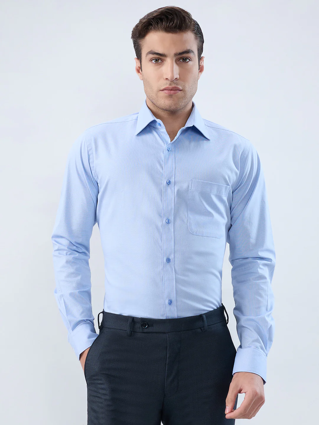 Raymond Men Blue Structure Slim Fit Cotton Blend Shirt
