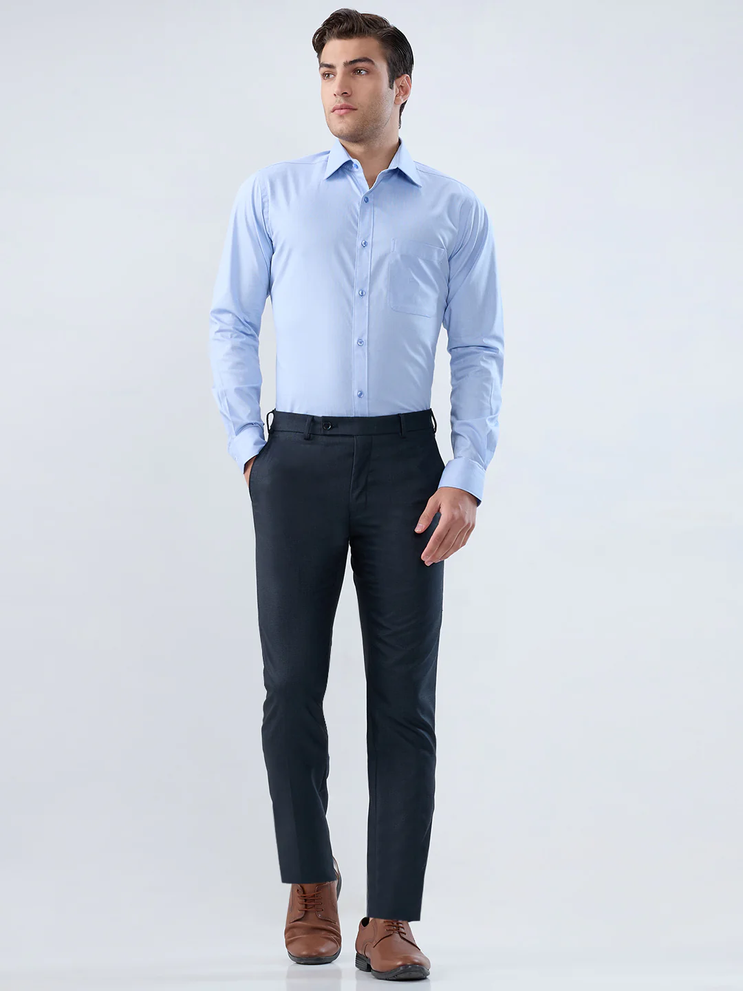 Raymond Men Blue Structure Slim Fit Cotton Blend Shirt - Image 5