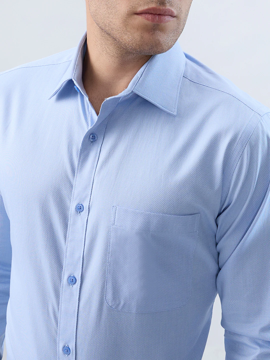 Raymond Men Blue Structure Slim Fit Cotton Blend Shirt - Image 6