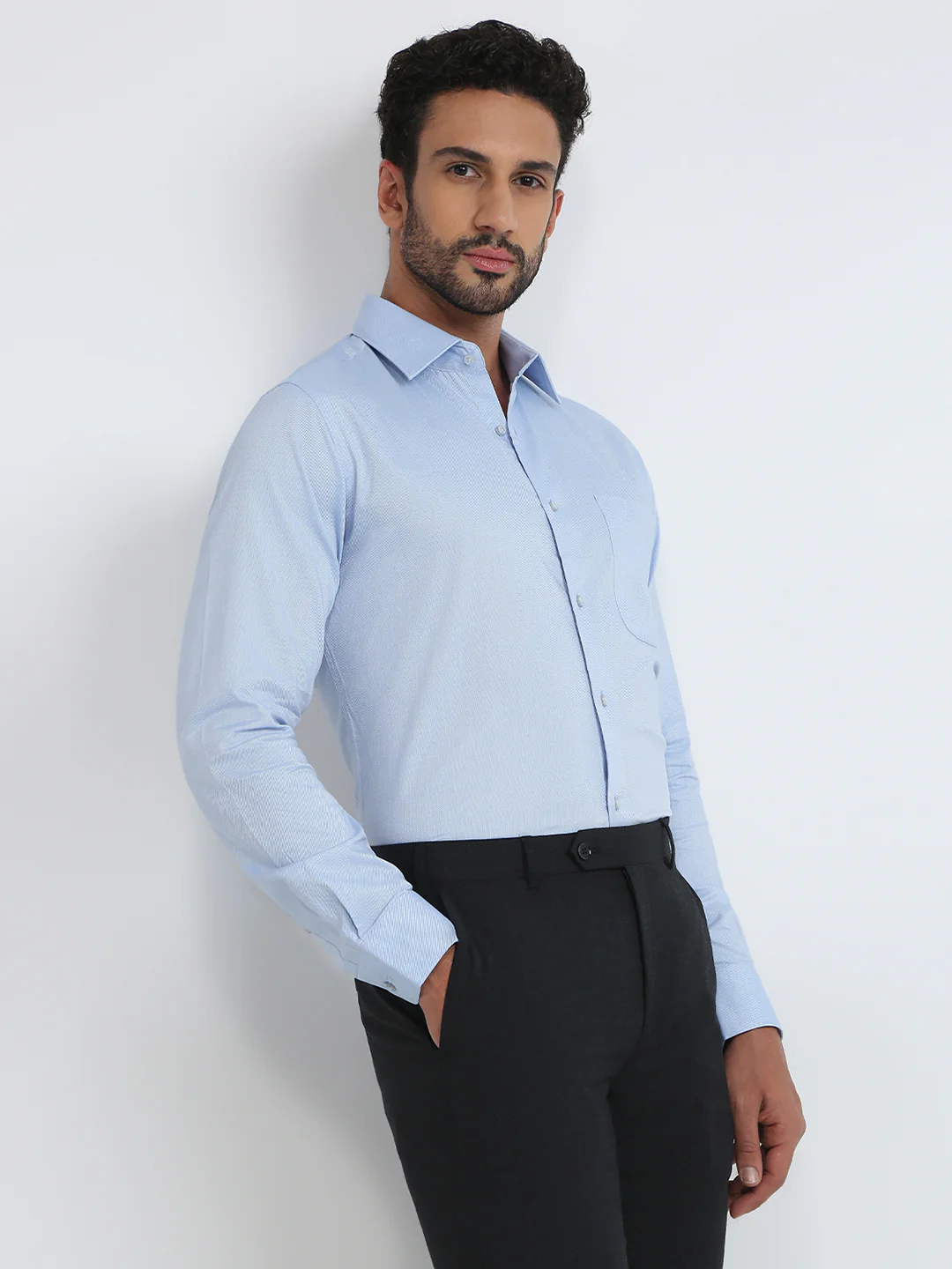 Raymond Men Blue Structure Slim Fit Cotton Formal Shirt
