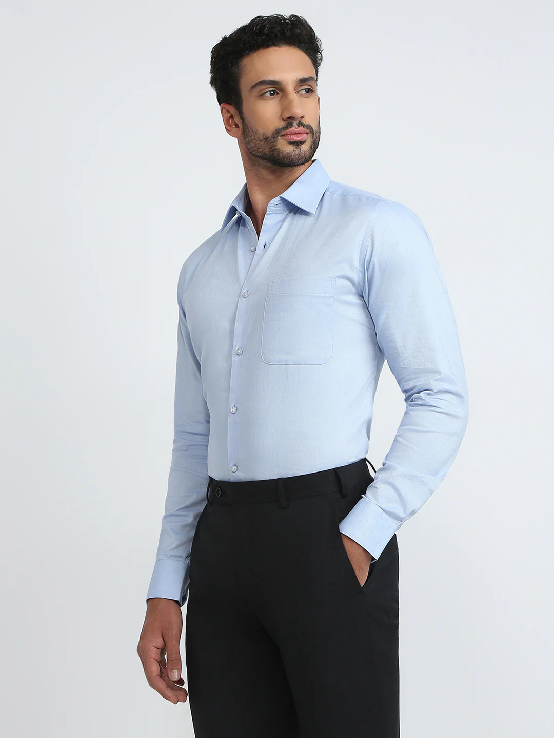 Raymond Men Blue Structure Slim Fit Cotton Formal Shirt - Image 3