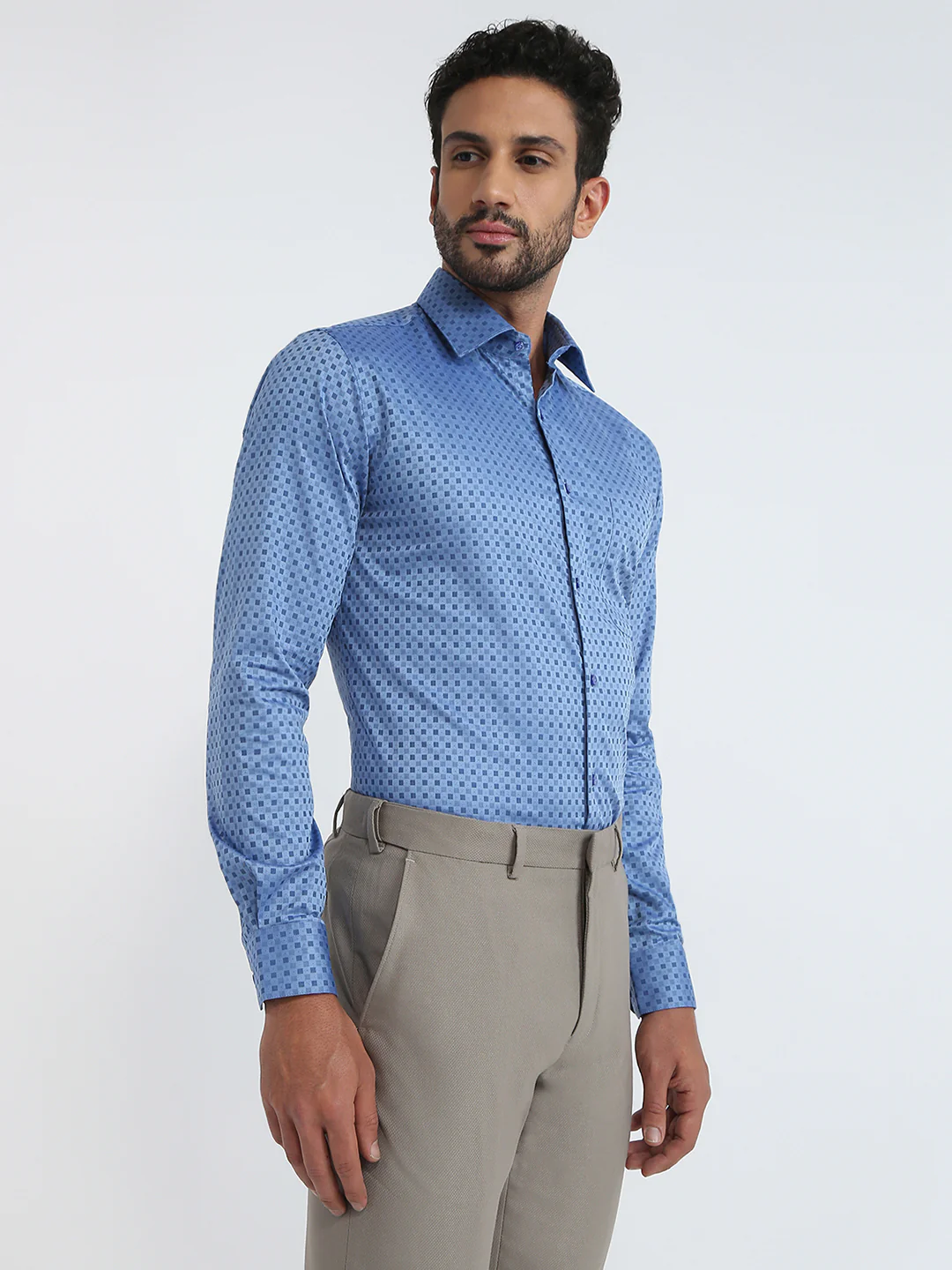 Raymond Men Blue Structure Slim Fit Cotton Formal Shirt - Image 2