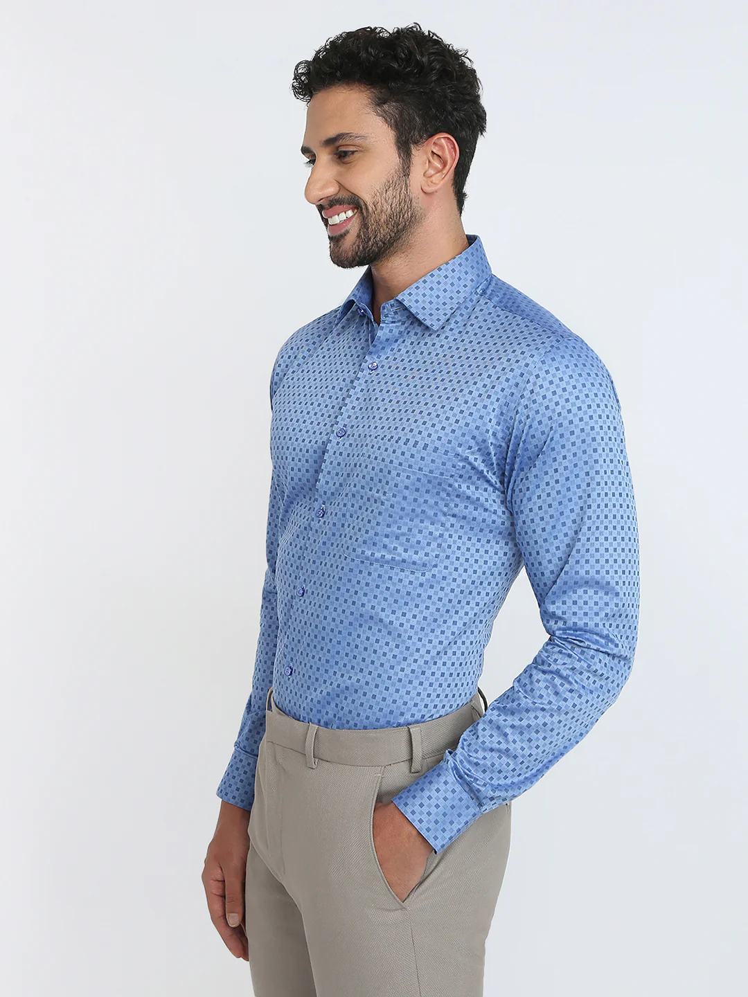 Raymond Men Blue Structure Slim Fit Cotton Formal Shirt - Image 3