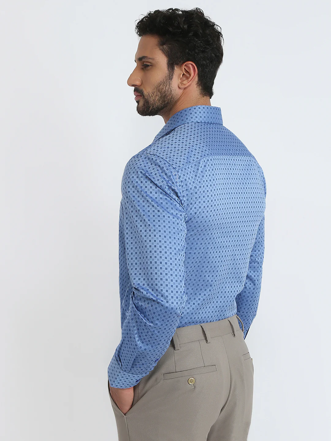 Raymond Men Blue Structure Slim Fit Cotton Formal Shirt - Image 4