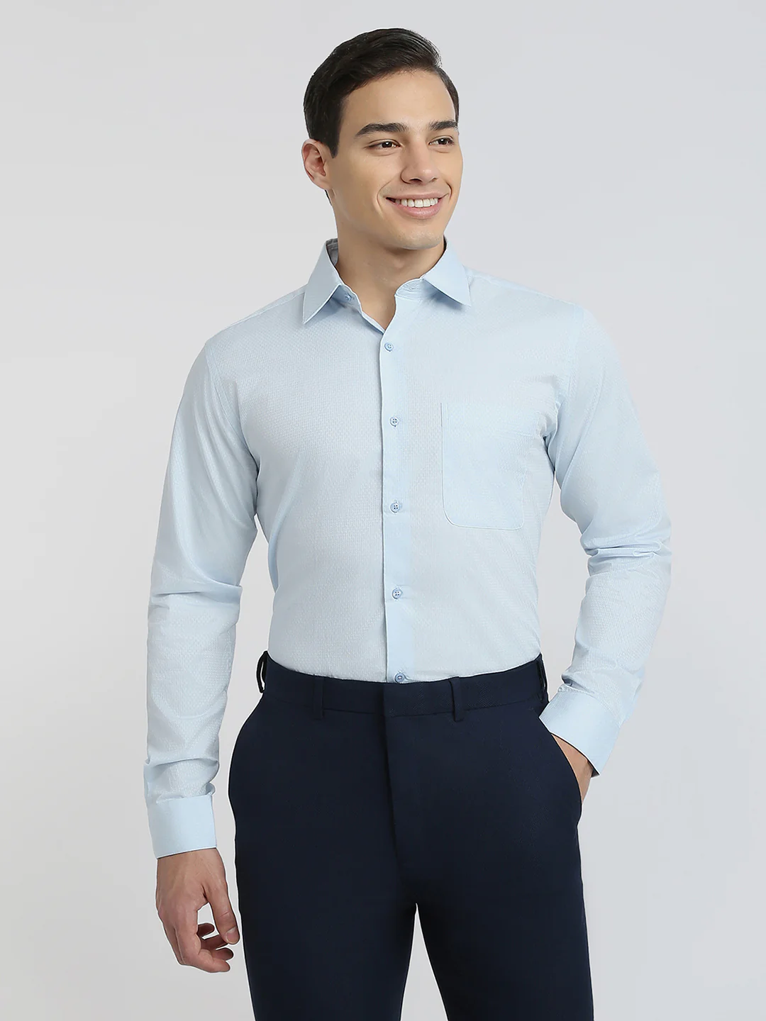 Raymond Men Blue Structure Slim Fit Cotton Formal Shirt