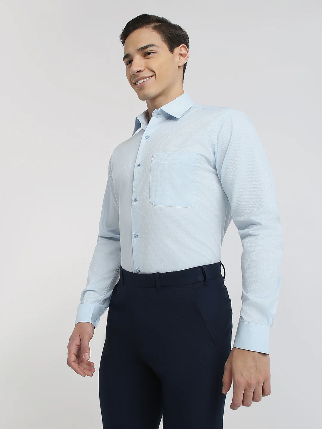 Raymond Men Blue Structure Slim Fit Cotton Formal Shirt - Image 3