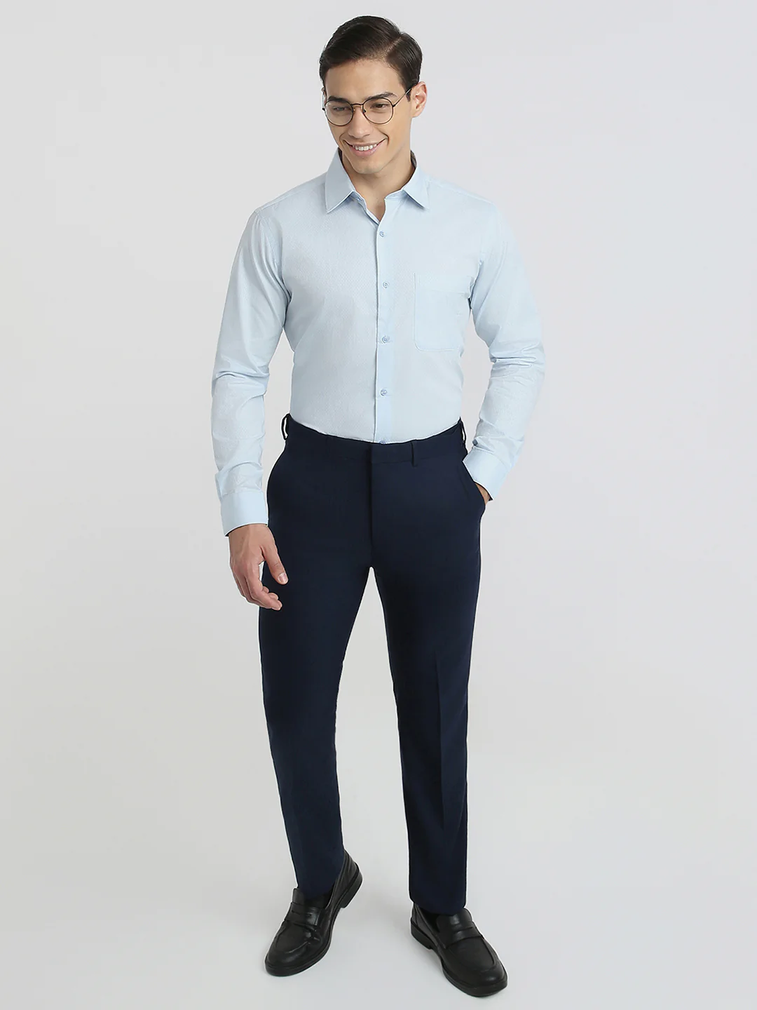 Raymond Men Blue Structure Slim Fit Cotton Formal Shirt - Image 5