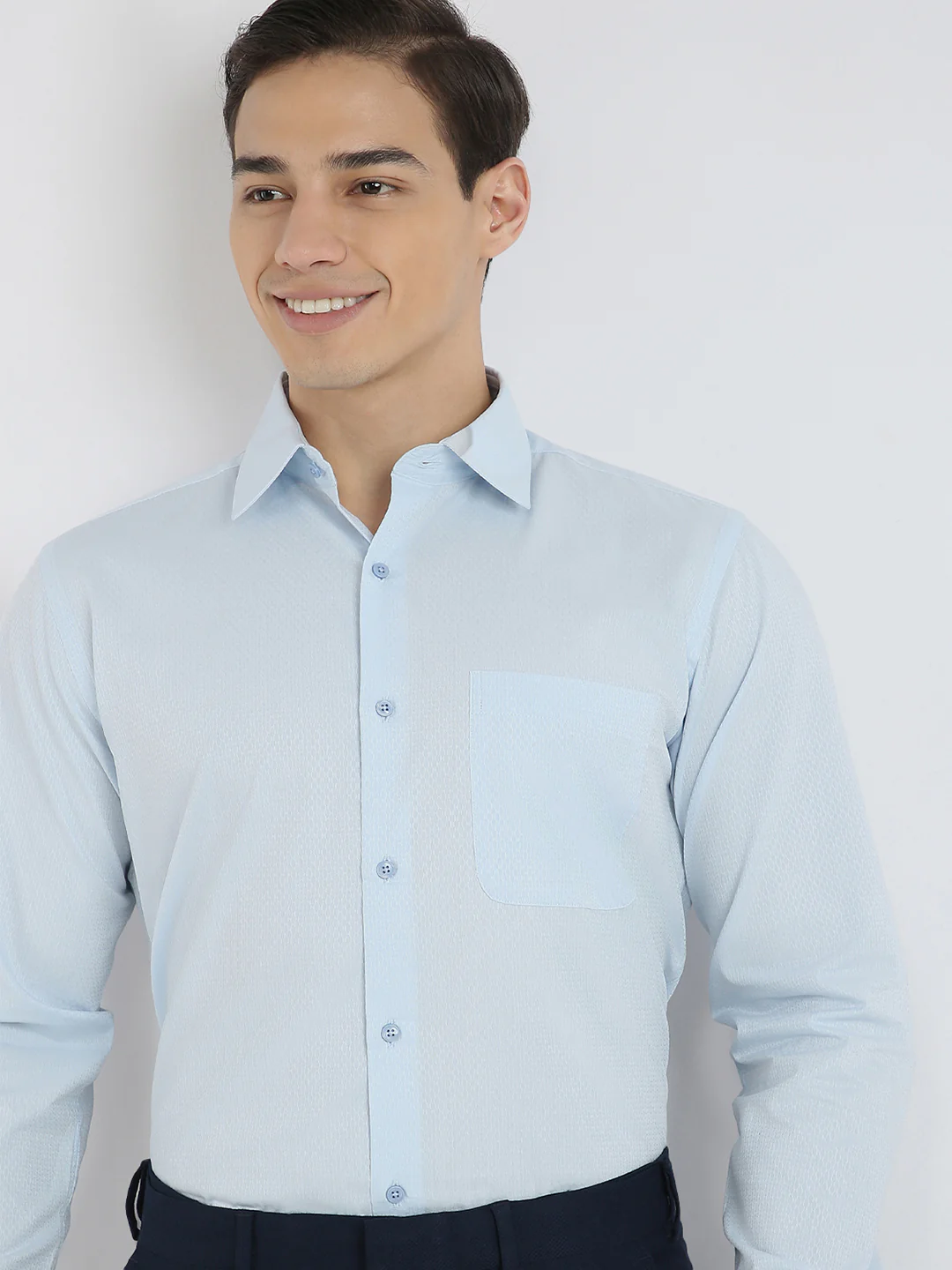 Raymond Men Blue Structure Slim Fit Cotton Formal Shirt - Image 6